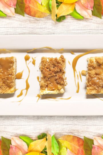 Gluten Free Caramel Apple Streusel Cheesecake Bars