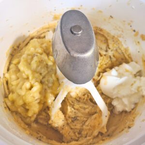 Bananas sour cream and vanilla added to batter