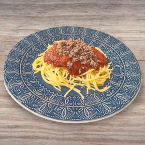 Spaghetti Sauce, noodles, and meat on a plate