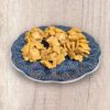 Sticky Corn Chex on blue plate