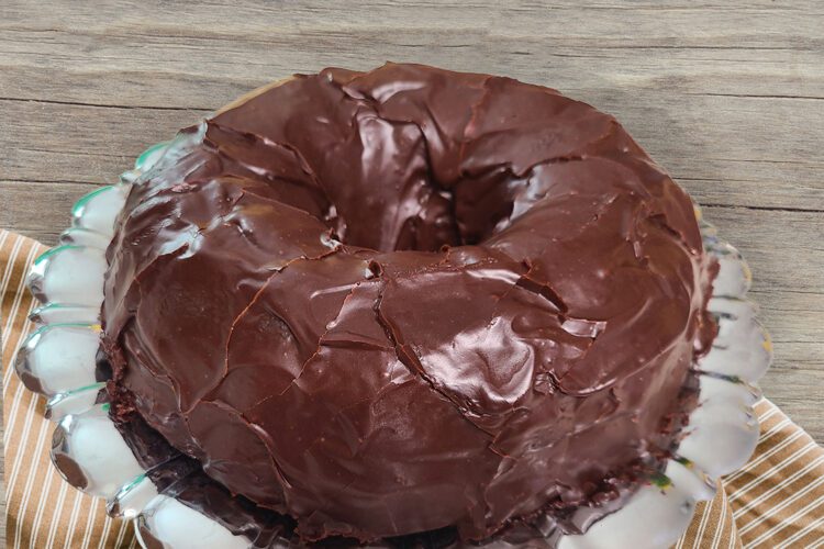 Chocolate Cake on silver flower platter