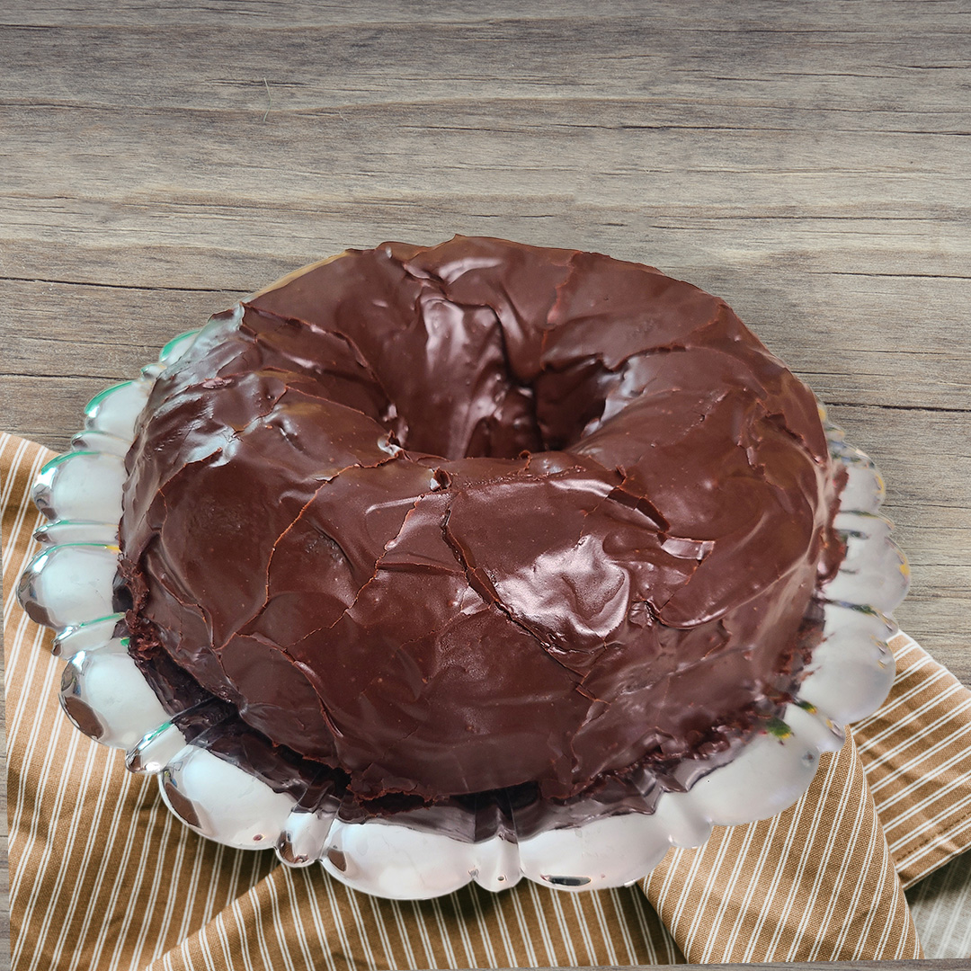 Chocolate Cake on silver flower platter