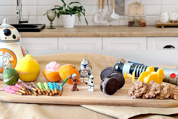 Gluten free ideas for May the 4th on a wooden board with kitchen background