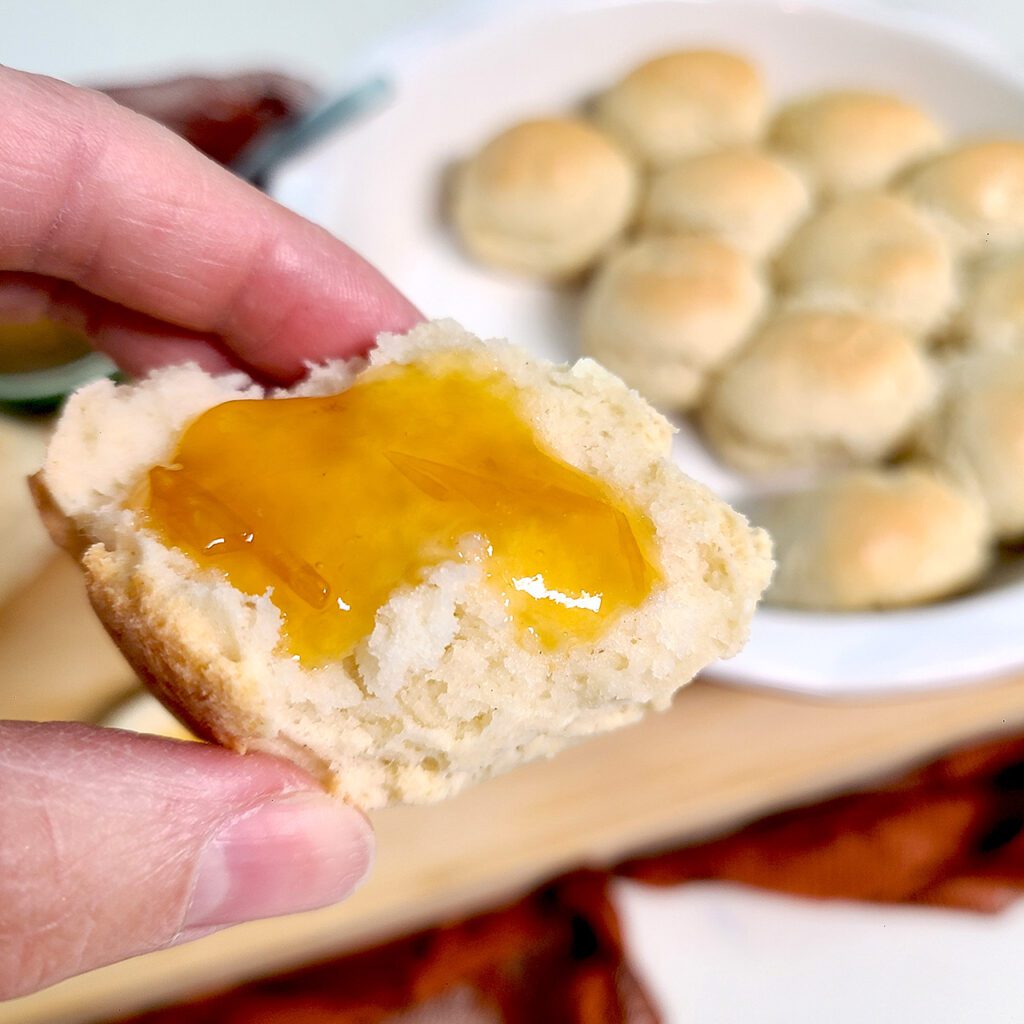 gluten free dinner rolls with homemade golden plum jam