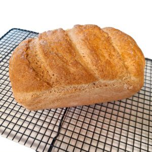 My gluten free load bread baked and cooling on a wire rack