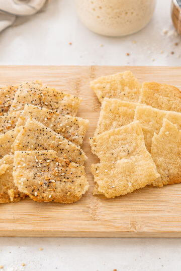 Gluten Free Sourdough Discard Crackers on a cutting board
