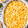 Gluten free mac n cheese in a white oval dish