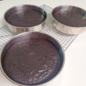 Three gluten free chocolate cakes finished baking